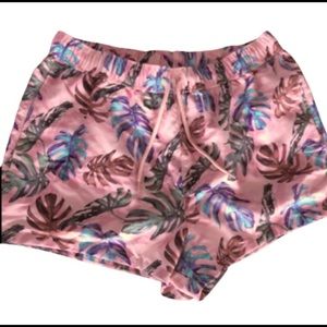 ASOS PINK/PALM LEAF SWIM SHORTS